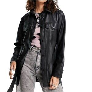 NWT Rebecca Minkoff Vegan Leather Belted Shirt Jacket, M